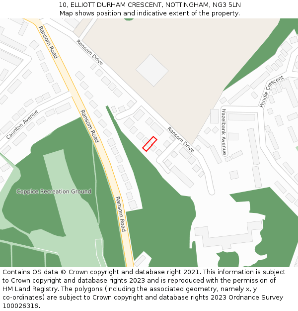 10, ELLIOTT DURHAM CRESCENT, NOTTINGHAM, NG3 5LN: Location map and indicative extent of plot