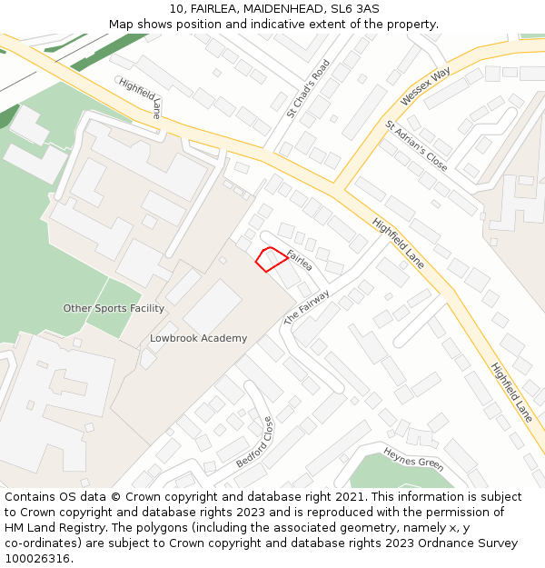 10, FAIRLEA, MAIDENHEAD, SL6 3AS: Location map and indicative extent of plot