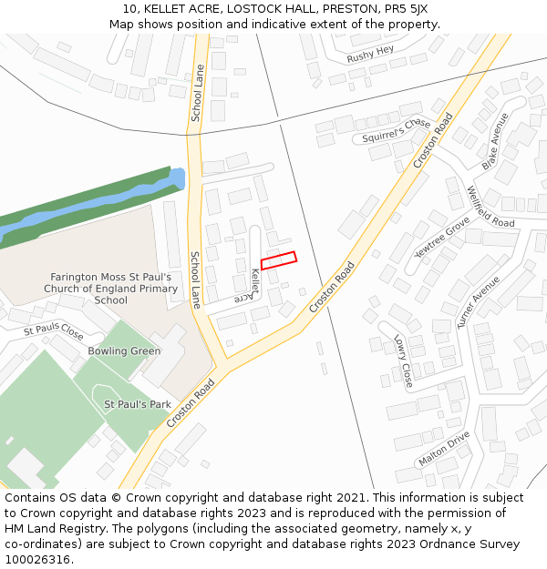 10, KELLET ACRE, LOSTOCK HALL, PRESTON, PR5 5JX: Location map and indicative extent of plot