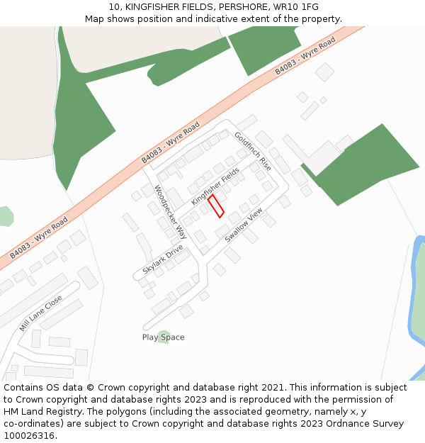 10, KINGFISHER FIELDS, PERSHORE, WR10 1FG: Location map and indicative extent of plot