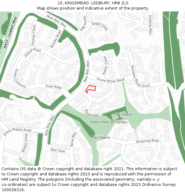 10, KINGSMEAD, LEDBURY, HR8 2LS: Location map and indicative extent of plot