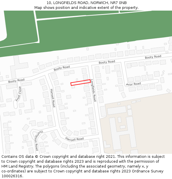10, LONGFIELDS ROAD, NORWICH, NR7 0NB: Location map and indicative extent of plot