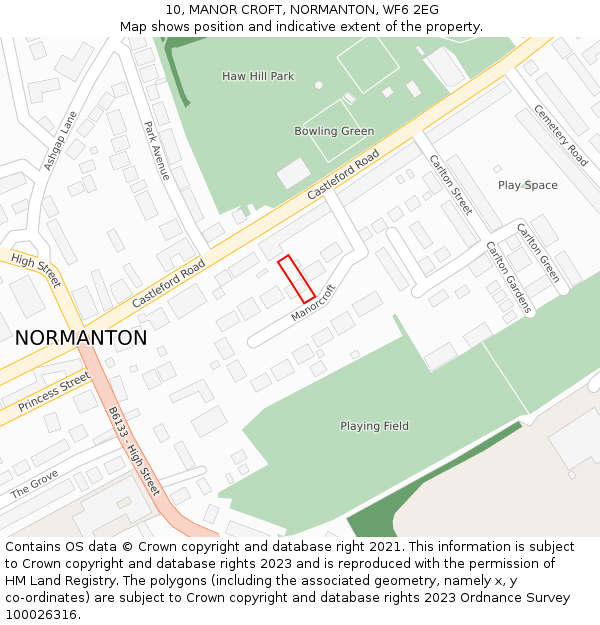 10, MANOR CROFT, NORMANTON, WF6 2EG: Location map and indicative extent of plot