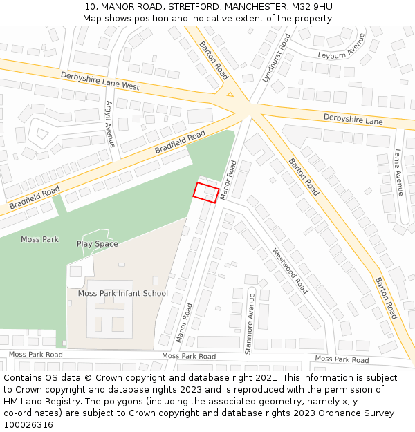 10, MANOR ROAD, STRETFORD, MANCHESTER, M32 9HU: Location map and indicative extent of plot
