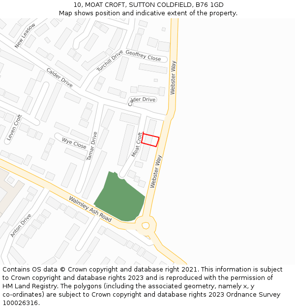 10, MOAT CROFT, SUTTON COLDFIELD, B76 1GD: Location map and indicative extent of plot