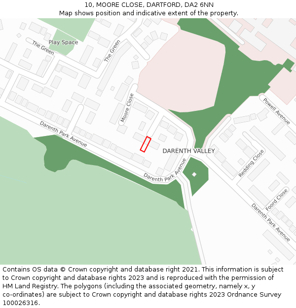 10, MOORE CLOSE, DARTFORD, DA2 6NN: Location map and indicative extent of plot