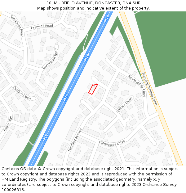 10, MUIRFIELD AVENUE, DONCASTER, DN4 6UP: Location map and indicative extent of plot