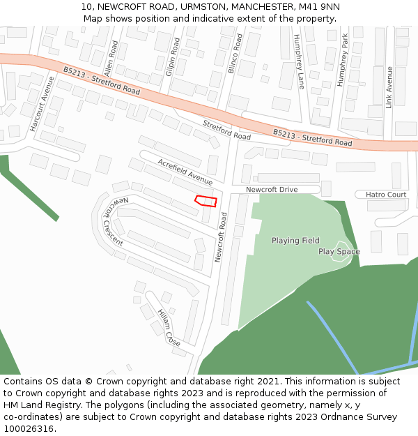 10, NEWCROFT ROAD, URMSTON, MANCHESTER, M41 9NN: Location map and indicative extent of plot