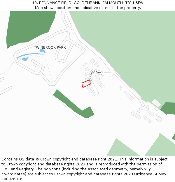 10, PENNANCE FIELD, GOLDENBANK, FALMOUTH, TR11 5FW: Location map and indicative extent of plot