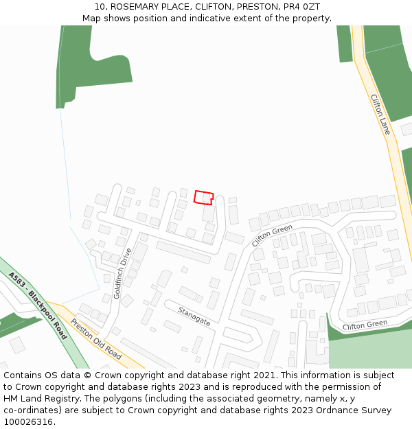 10, ROSEMARY PLACE, CLIFTON, PRESTON, PR4 0ZT: Location map and indicative extent of plot