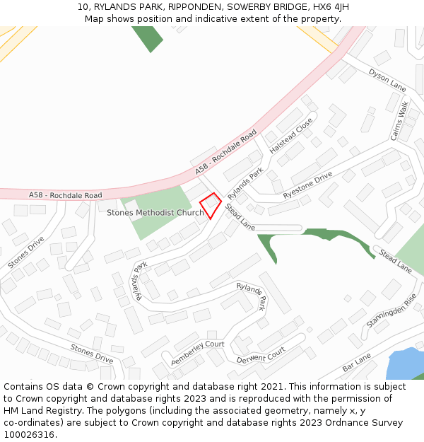 10, RYLANDS PARK, RIPPONDEN, SOWERBY BRIDGE, HX6 4JH: Location map and indicative extent of plot