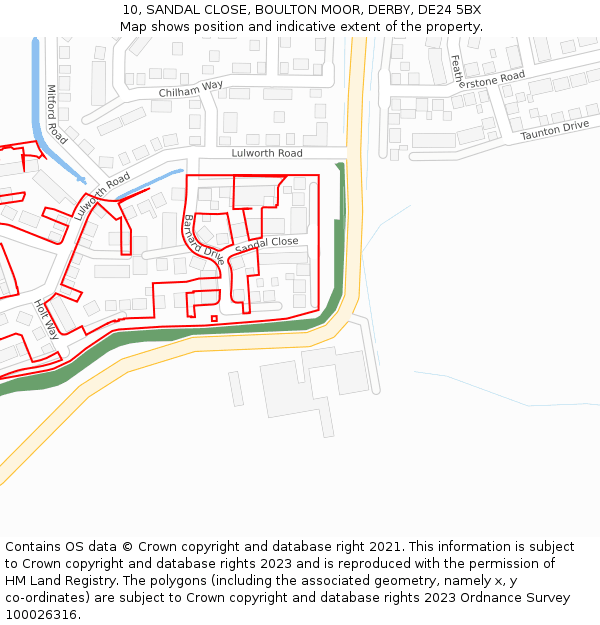 10, SANDAL CLOSE, BOULTON MOOR, DERBY, DE24 5BX: Location map and indicative extent of plot