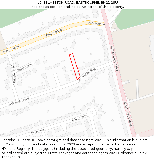 10, SELMESTON ROAD, EASTBOURNE, BN21 2SU: Location map and indicative extent of plot