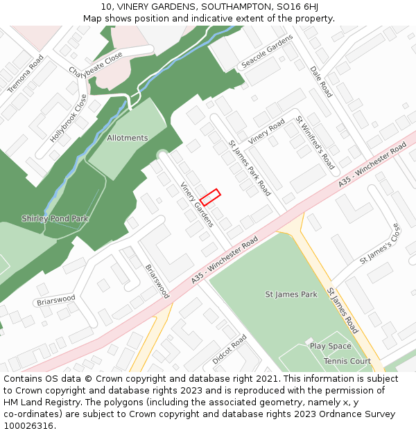 10, VINERY GARDENS, SOUTHAMPTON, SO16 6HJ: Location map and indicative extent of plot