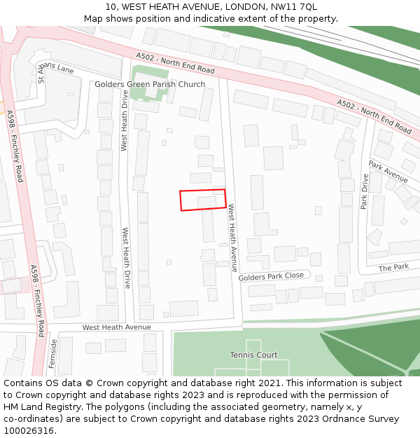10, WEST HEATH AVENUE, LONDON, NW11 7QL: Location map and indicative extent of plot