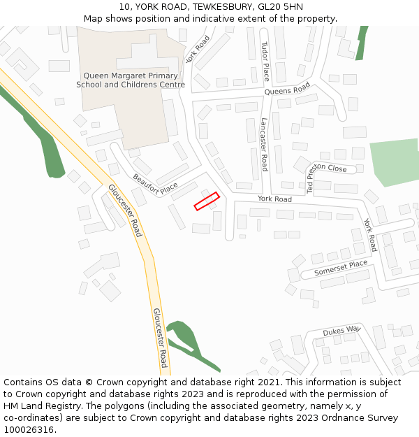 10, YORK ROAD, TEWKESBURY, GL20 5HN: Location map and indicative extent of plot