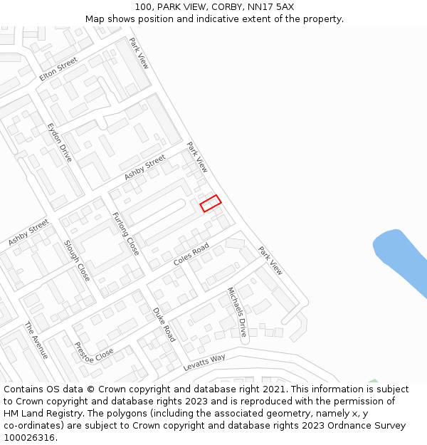 100, PARK VIEW, CORBY, NN17 5AX: Location map and indicative extent of plot
