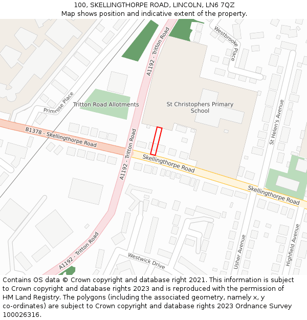 100, SKELLINGTHORPE ROAD, LINCOLN, LN6 7QZ: Location map and indicative extent of plot