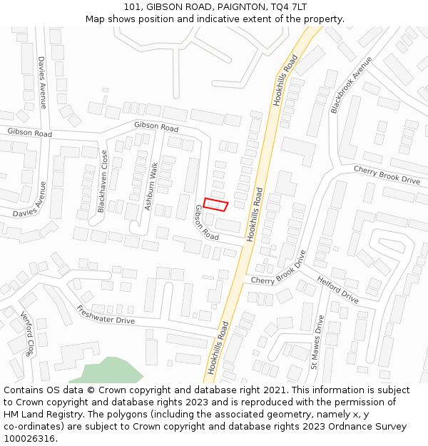 101, GIBSON ROAD, PAIGNTON, TQ4 7LT: Location map and indicative extent of plot