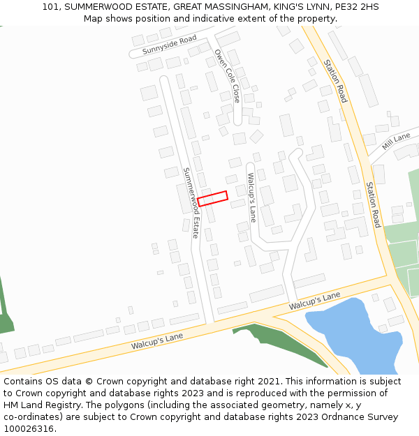 101, SUMMERWOOD ESTATE, GREAT MASSINGHAM, KING'S LYNN, PE32 2HS: Location map and indicative extent of plot