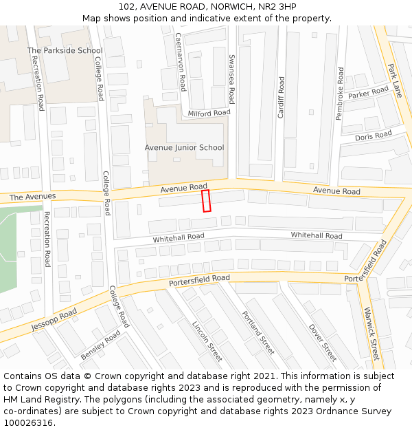 102, AVENUE ROAD, NORWICH, NR2 3HP: Location map and indicative extent of plot