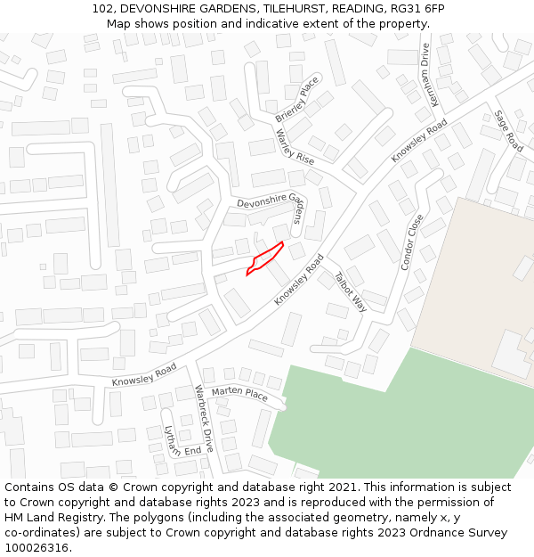 102, DEVONSHIRE GARDENS, TILEHURST, READING, RG31 6FP: Location map and indicative extent of plot
