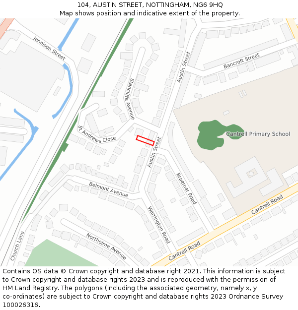 104, AUSTIN STREET, NOTTINGHAM, NG6 9HQ: Location map and indicative extent of plot