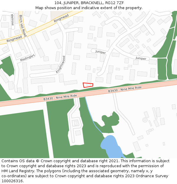 104, JUNIPER, BRACKNELL, RG12 7ZF: Location map and indicative extent of plot