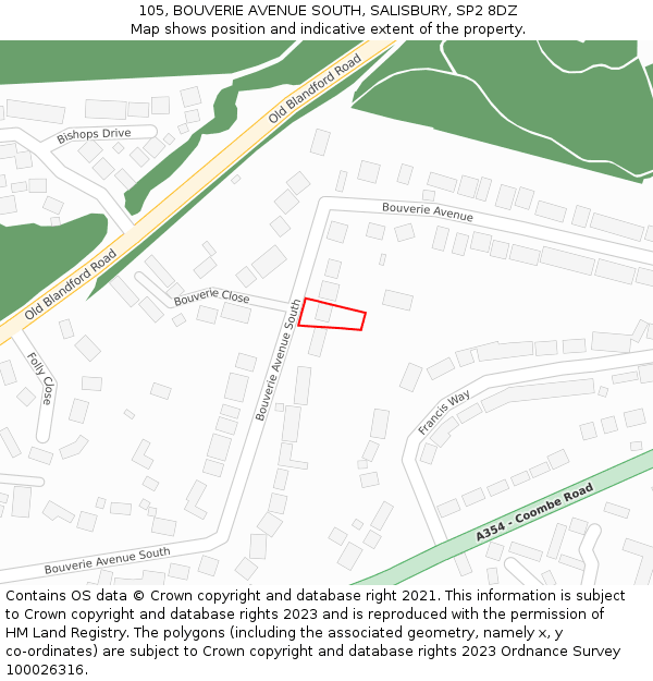 105, BOUVERIE AVENUE SOUTH, SALISBURY, SP2 8DZ: Location map and indicative extent of plot