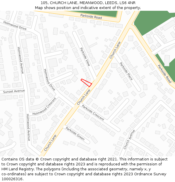 105, CHURCH LANE, MEANWOOD, LEEDS, LS6 4NR: Location map and indicative extent of plot