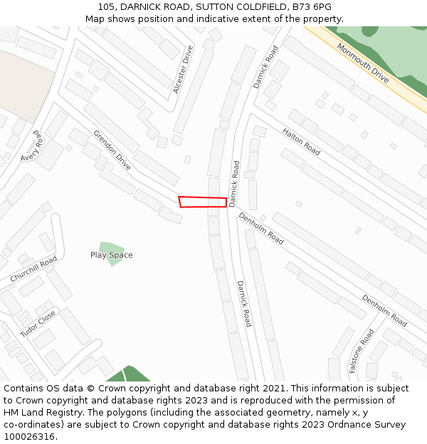 105, DARNICK ROAD, SUTTON COLDFIELD, B73 6PG: Location map and indicative extent of plot