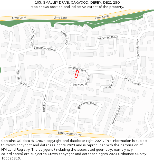 105, SMALLEY DRIVE, OAKWOOD, DERBY, DE21 2SQ: Location map and indicative extent of plot