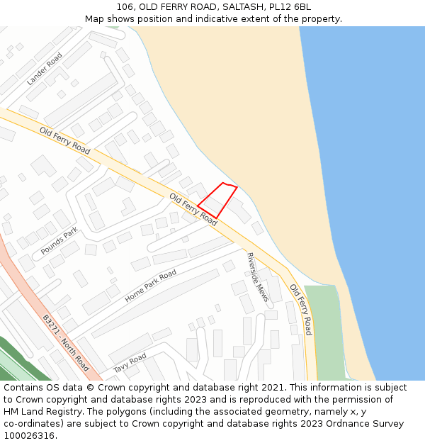 106, OLD FERRY ROAD, SALTASH, PL12 6BL: Location map and indicative extent of plot