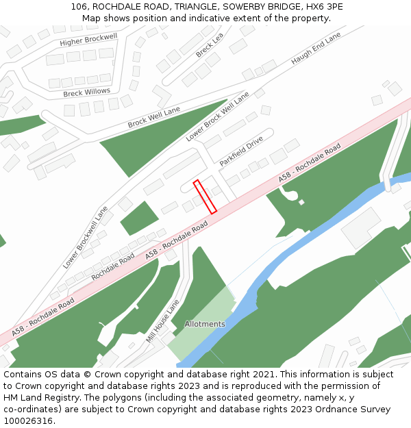 106, ROCHDALE ROAD, TRIANGLE, SOWERBY BRIDGE, HX6 3PE: Location map and indicative extent of plot