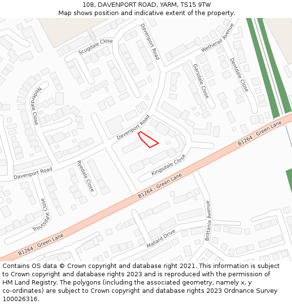 108, DAVENPORT ROAD, YARM, TS15 9TW: Location map and indicative extent of plot