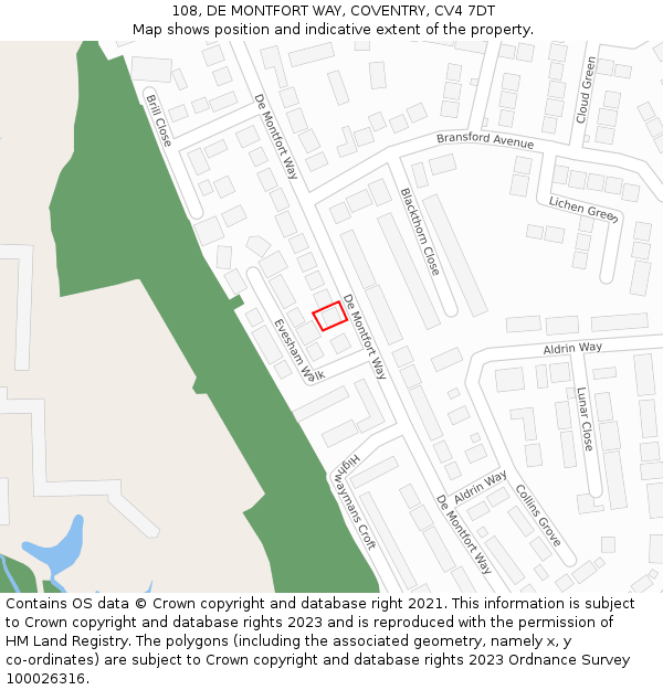 108, DE MONTFORT WAY, COVENTRY, CV4 7DT: Location map and indicative extent of plot