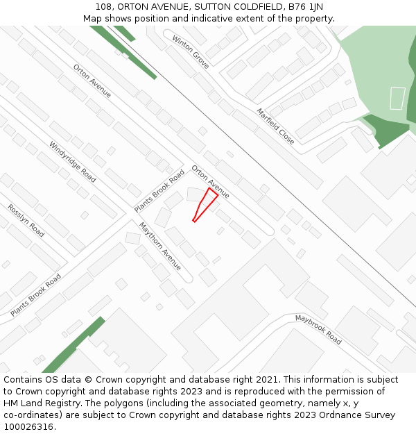 108, ORTON AVENUE, SUTTON COLDFIELD, B76 1JN: Location map and indicative extent of plot