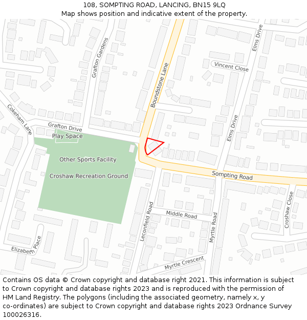 108, SOMPTING ROAD, LANCING, BN15 9LQ: Location map and indicative extent of plot