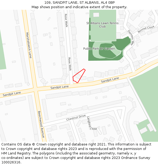 109, SANDPIT LANE, ST ALBANS, AL4 0BP: Location map and indicative extent of plot