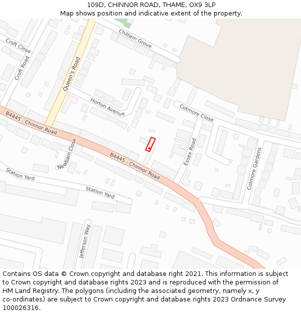 109D, CHINNOR ROAD, THAME, OX9 3LP: Location map and indicative extent of plot