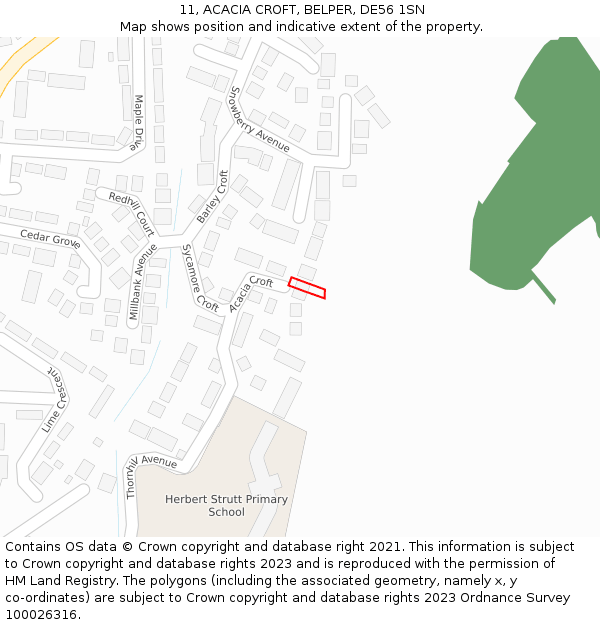 11, ACACIA CROFT, BELPER, DE56 1SN: Location map and indicative extent of plot