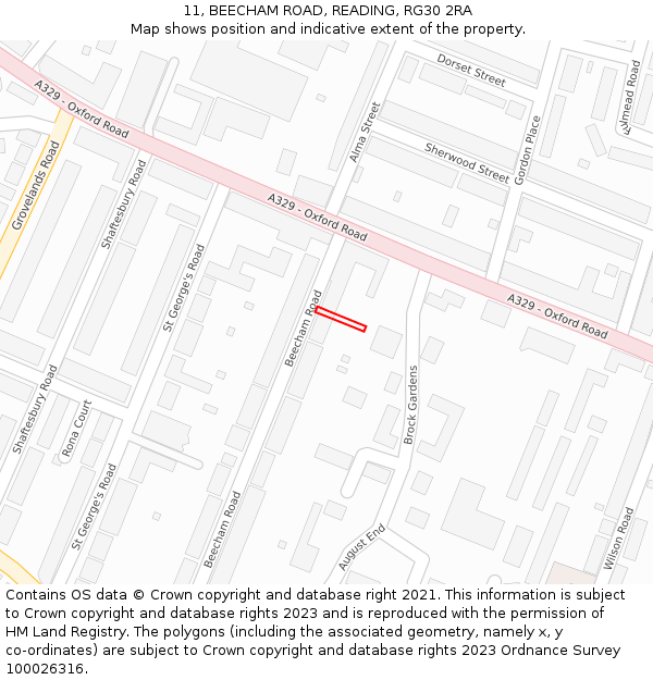 11, BEECHAM ROAD, READING, RG30 2RA: Location map and indicative extent of plot