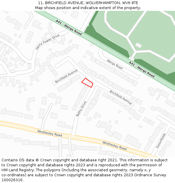 11, BIRCHFIELD AVENUE, WOLVERHAMPTON, WV6 8TE: Location map and indicative extent of plot