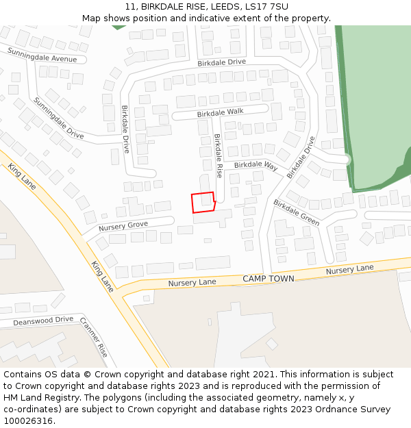 11, BIRKDALE RISE, LEEDS, LS17 7SU: Location map and indicative extent of plot