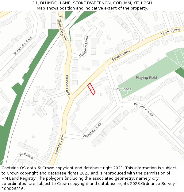11, BLUNDEL LANE, STOKE D'ABERNON, COBHAM, KT11 2SU: Location map and indicative extent of plot