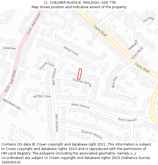 11, CHELMER AVENUE, RAYLEIGH, SS6 7TB: Location map and indicative extent of plot