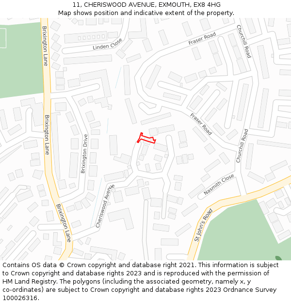 11, CHERISWOOD AVENUE, EXMOUTH, EX8 4HG: Location map and indicative extent of plot