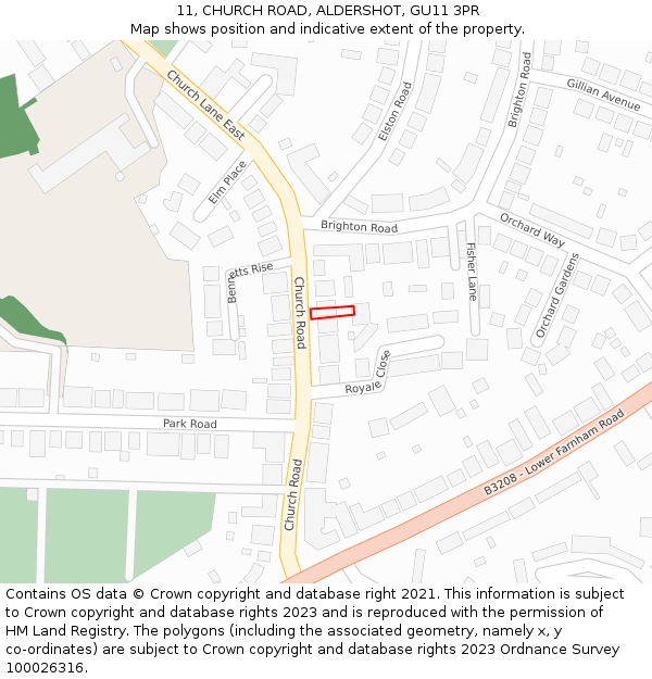 11, CHURCH ROAD, ALDERSHOT, GU11 3PR: Location map and indicative extent of plot