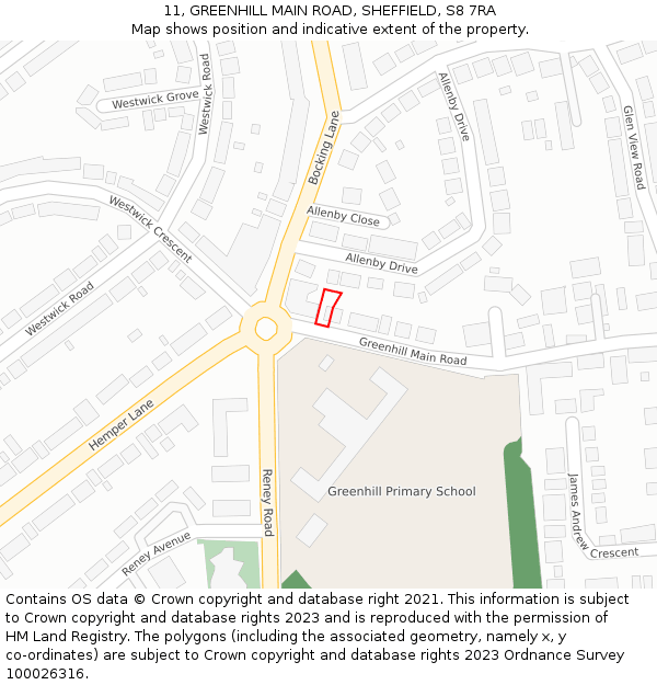 11, GREENHILL MAIN ROAD, SHEFFIELD, S8 7RA: Location map and indicative extent of plot
