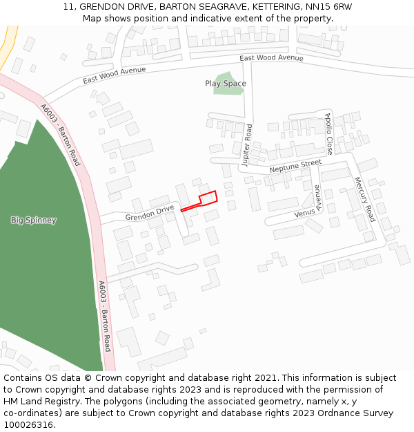 11, GRENDON DRIVE, BARTON SEAGRAVE, KETTERING, NN15 6RW: Location map and indicative extent of plot